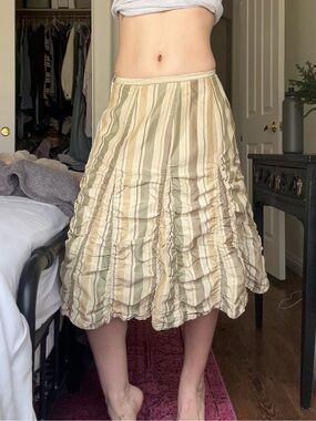 Vtg Striped Ruched Midi Skirt